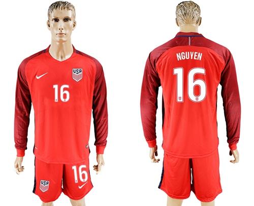 USA #16 Nguyen Away Long Sleeves Soccer Country Jersey - Click Image to Close